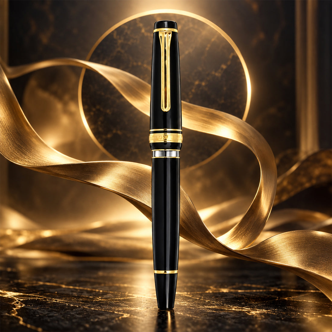 Sailor 1911 Fountain Pen Gloss Black & Gold – 21K Gold Hard-Medium Nib