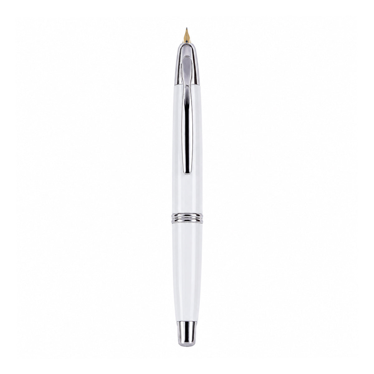 Pilot Capless Vanishing Point Fountain Pen – White Lacquered Metal, 18K Gold Medium Nib, Twist Piston Converter, Retractable