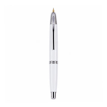 Pilot Capless Vanishing Point Fountain Pen – White Lacquered Metal, 18K Gold Medium Nib, Twist Piston Converter, Retractable
