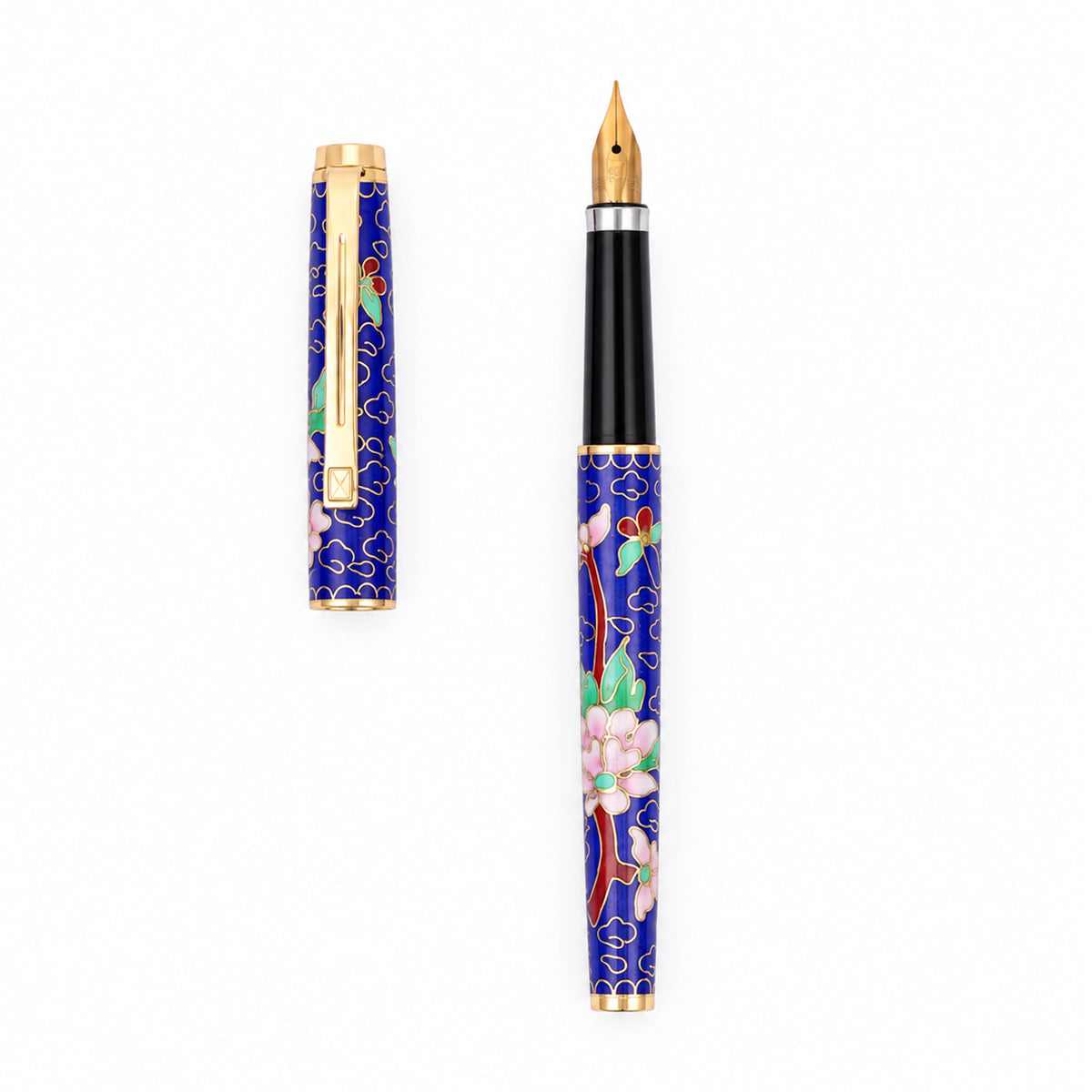 Hero Vintage Blue Cloisonné Fountain Pen with Fine Nib & Gold Trim