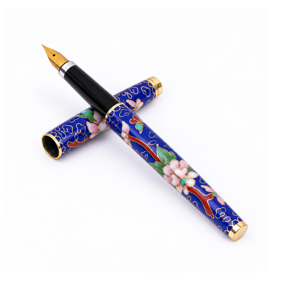 Hero Vintage Blue Cloisonné Fountain Pen with Fine Nib & Gold Trim