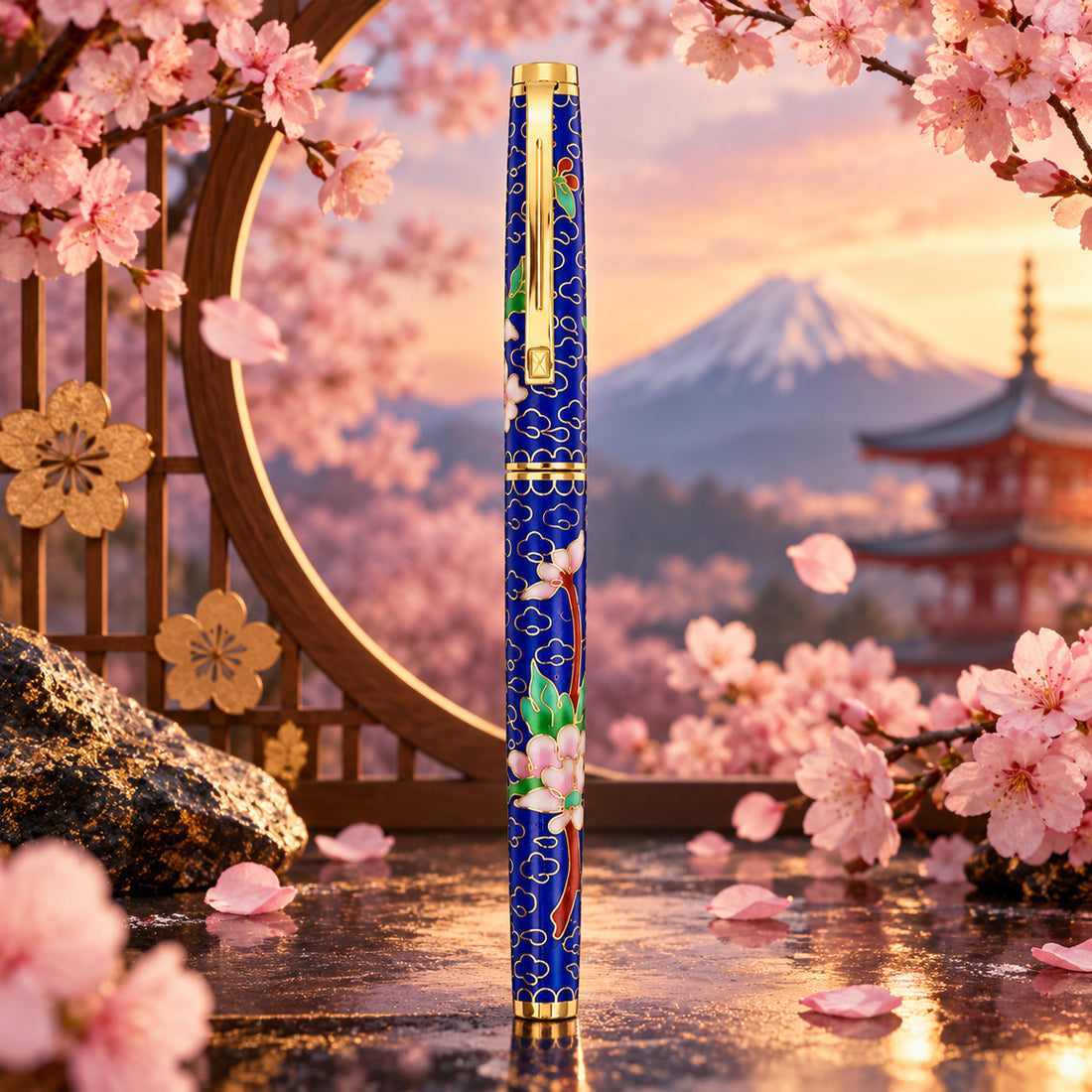 Hero Vintage Blue Cloisonné Fountain Pen with Fine Nib & Gold Trim