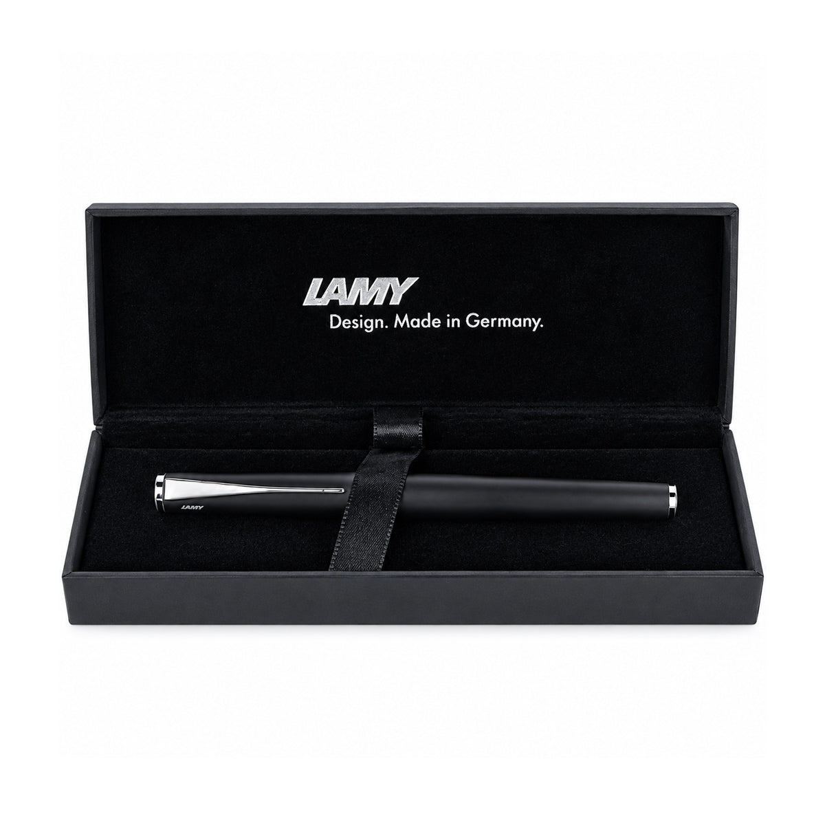 Lamy Studio Matte Black Fountain Pen – Fine Nib, Chrome Grip & Propeller Clip