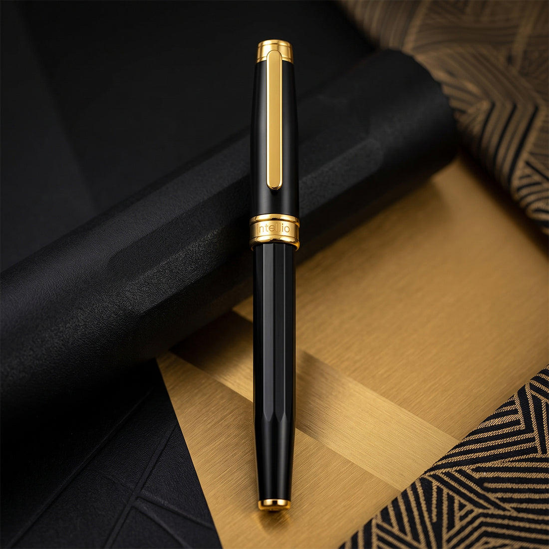 Intellio Germany Matte Black & Gold Fountain Pen – Medium Nib