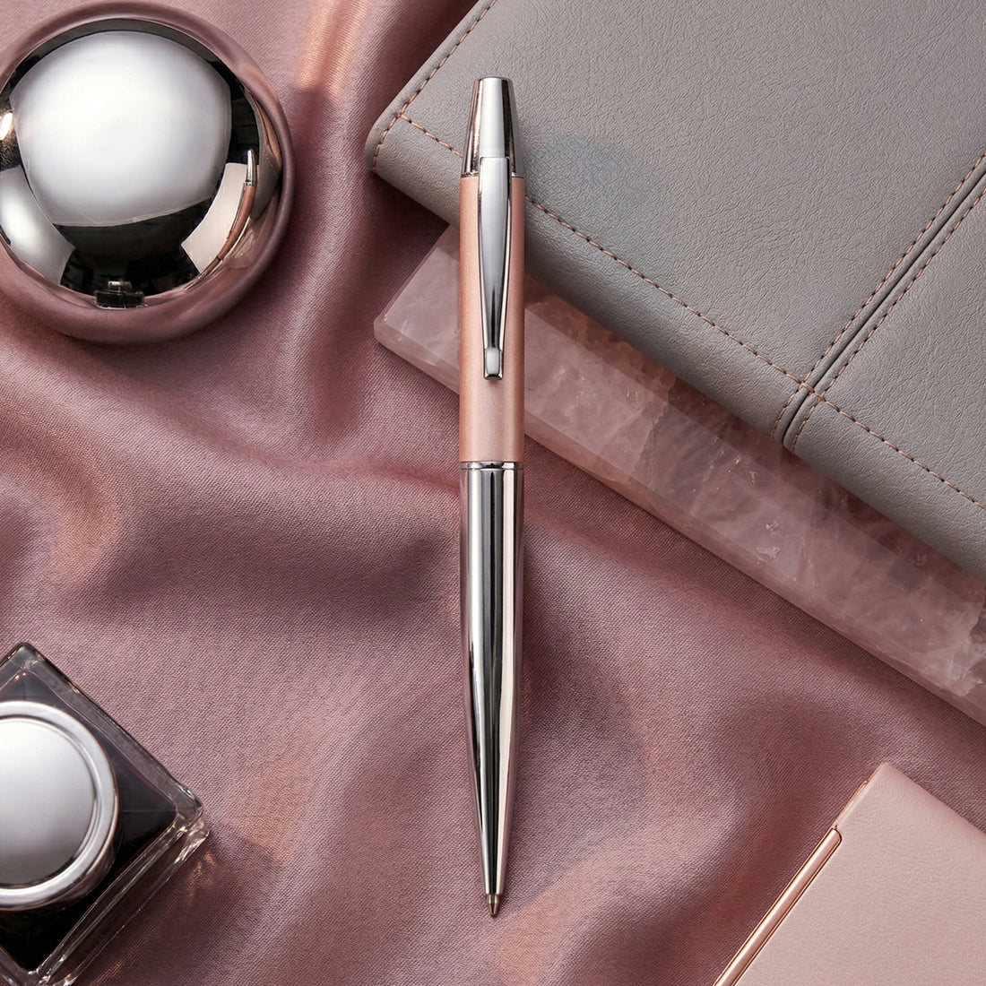 Hero SH202 Glossy Silver & Peach Pink Twist Ball Pen