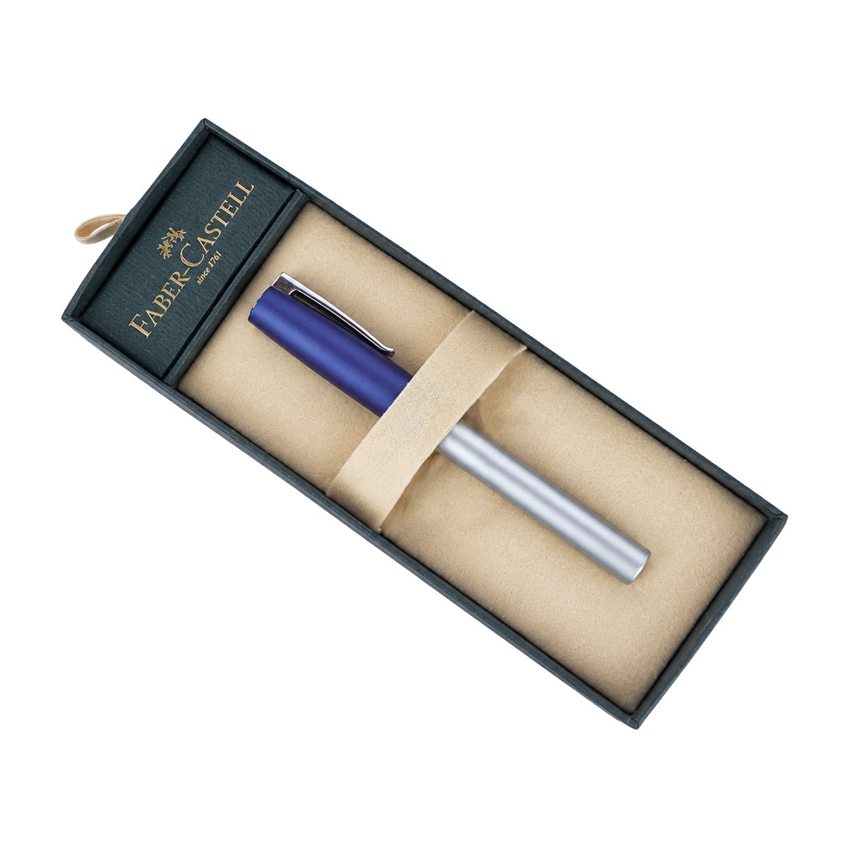 Faber-Castell Silver & Blue Roller Ball Pen – Metal Body, Medium Tip