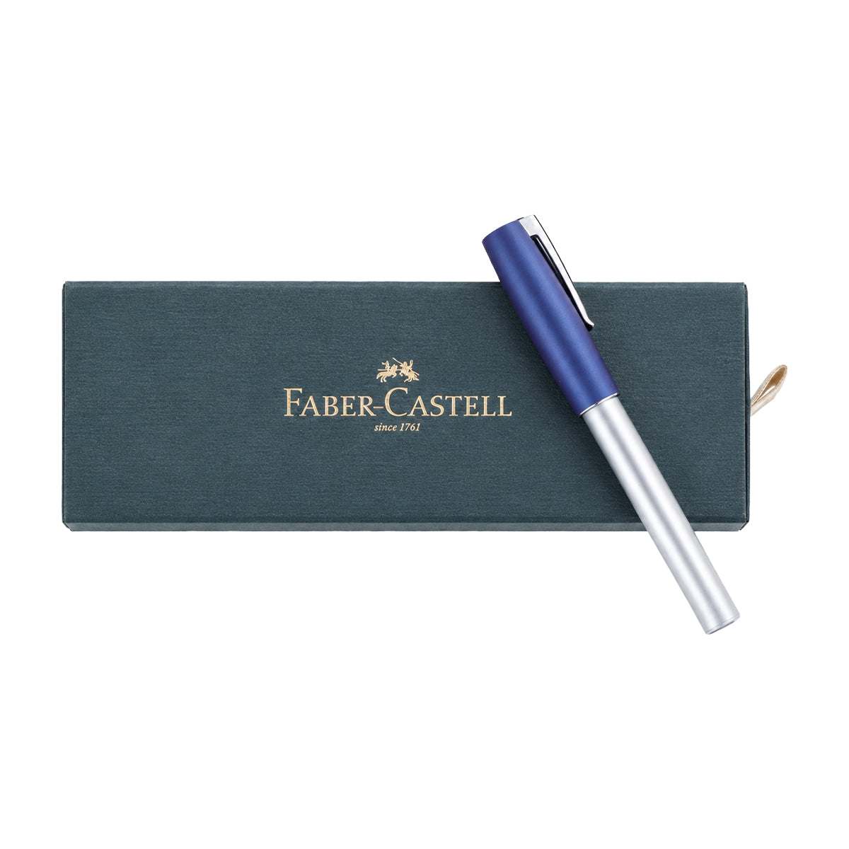 Faber-Castell Silver & Blue Roller Ball Pen – Metal Body, Medium Tip