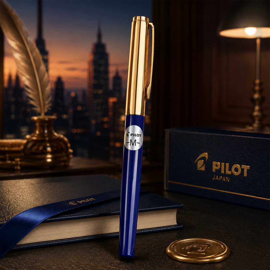 Pilot Blue & Golden Medium Nib Fountain Pen – Eye Dropper Filling, Metal Body