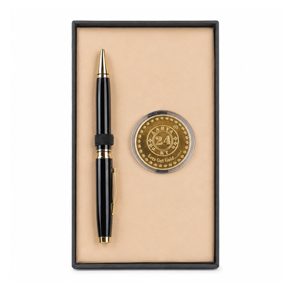 Cross Black Coventry Lacquer Ballpoint Pen with 24KT Chakra Coin Gift Set