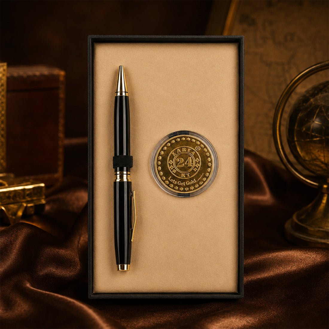 Cross Black Coventry Lacquer Ballpoint Pen with 24KT Chakra Coin Gift Set
