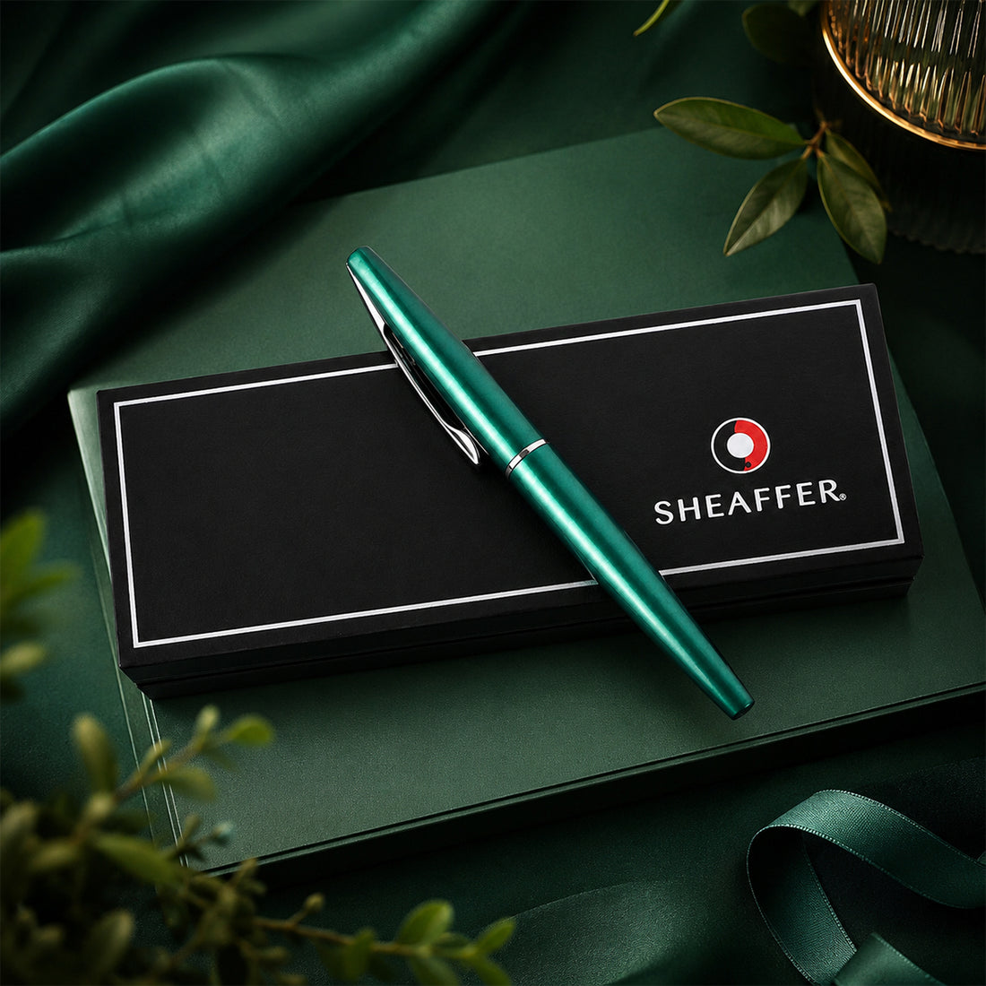 Sheaffer 9446 Green Metal Rollerball Pen — Medium Point