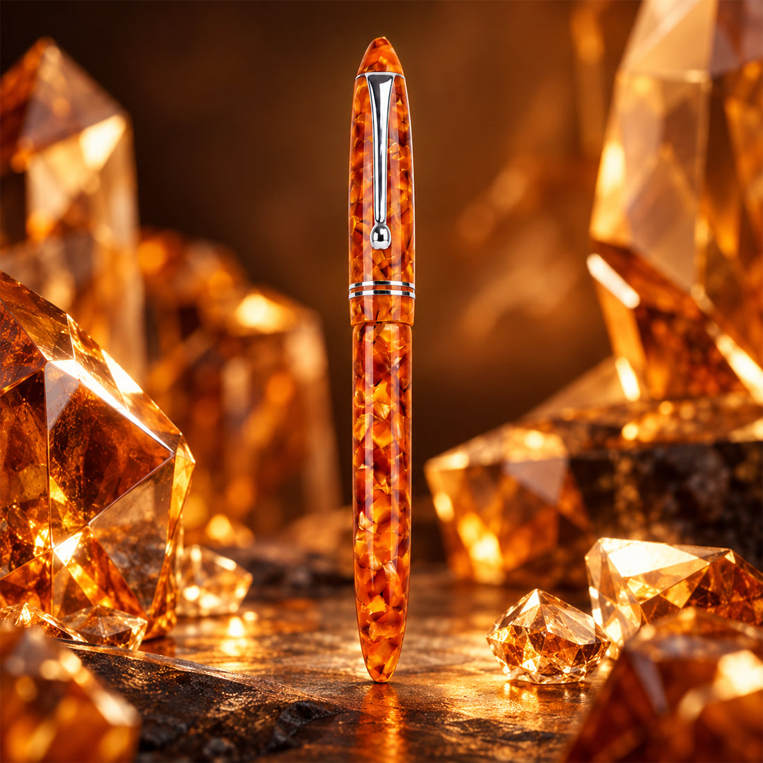 Click Yen Brown Marbled Acrylic Fountain Pen — Fine Nib