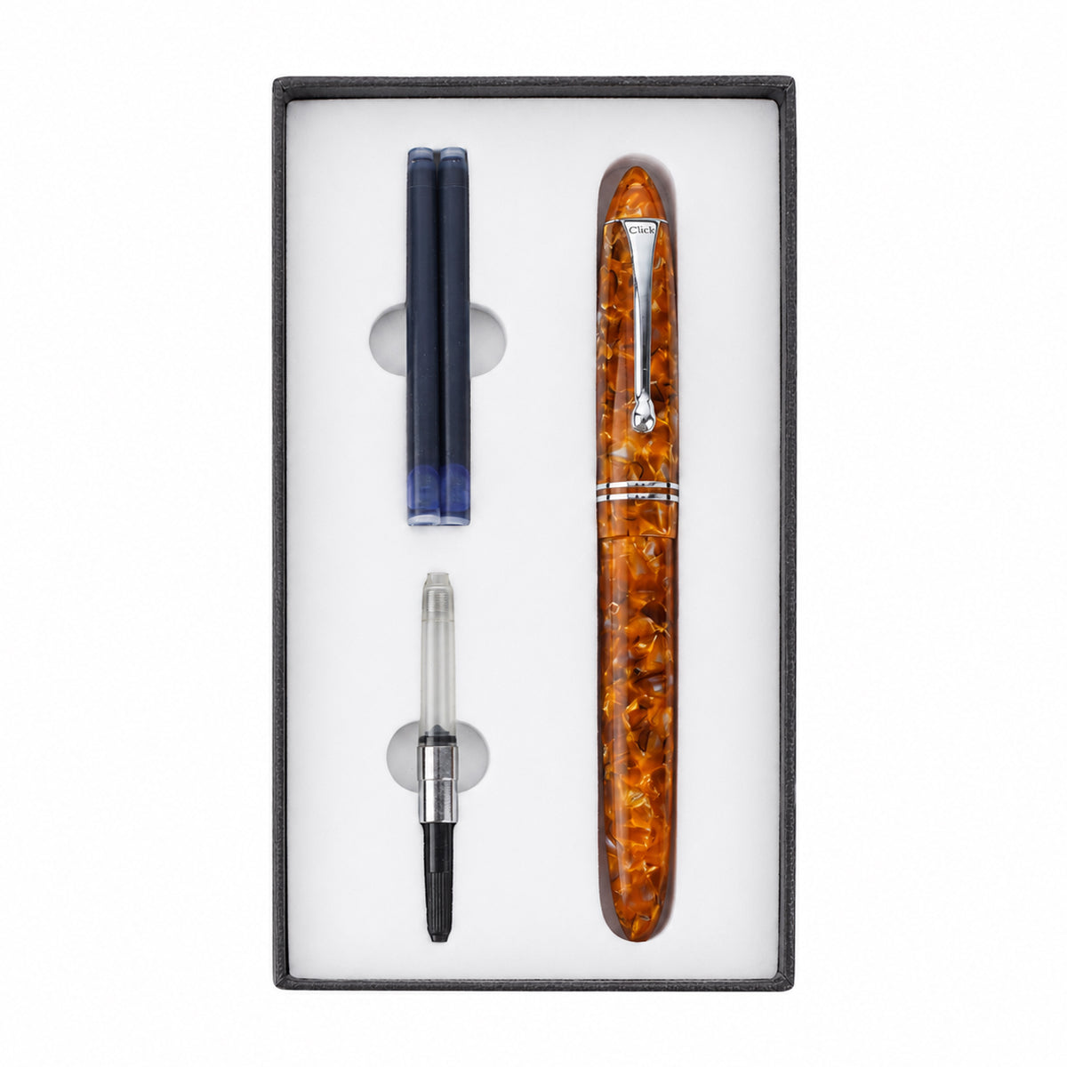 Click Yen Brown Marbled Acrylic Fountain Pen — Broad Nib