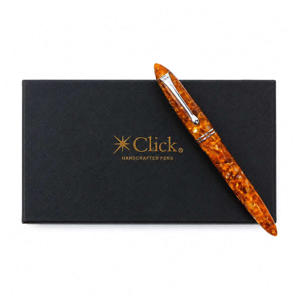 Click Yen Brown Marbled Acrylic Fountain Pen — Broad Nib