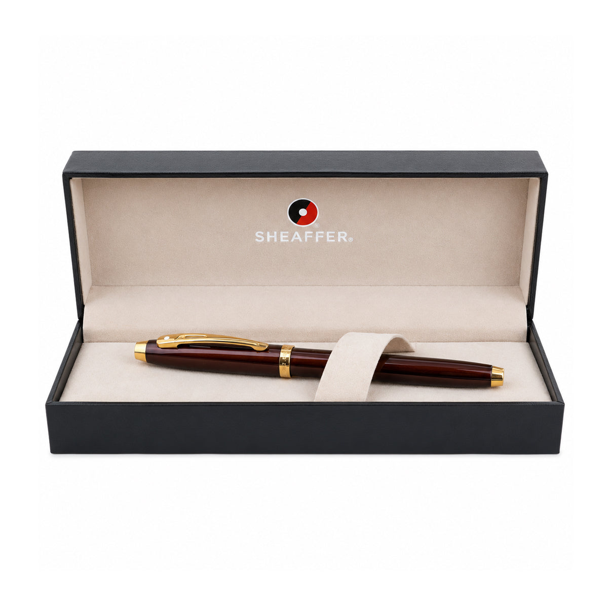 Sheaffer 100 Glossy Coffee Brown Fountain Pen – PVD Gold-Tone Trim, Medium Nib