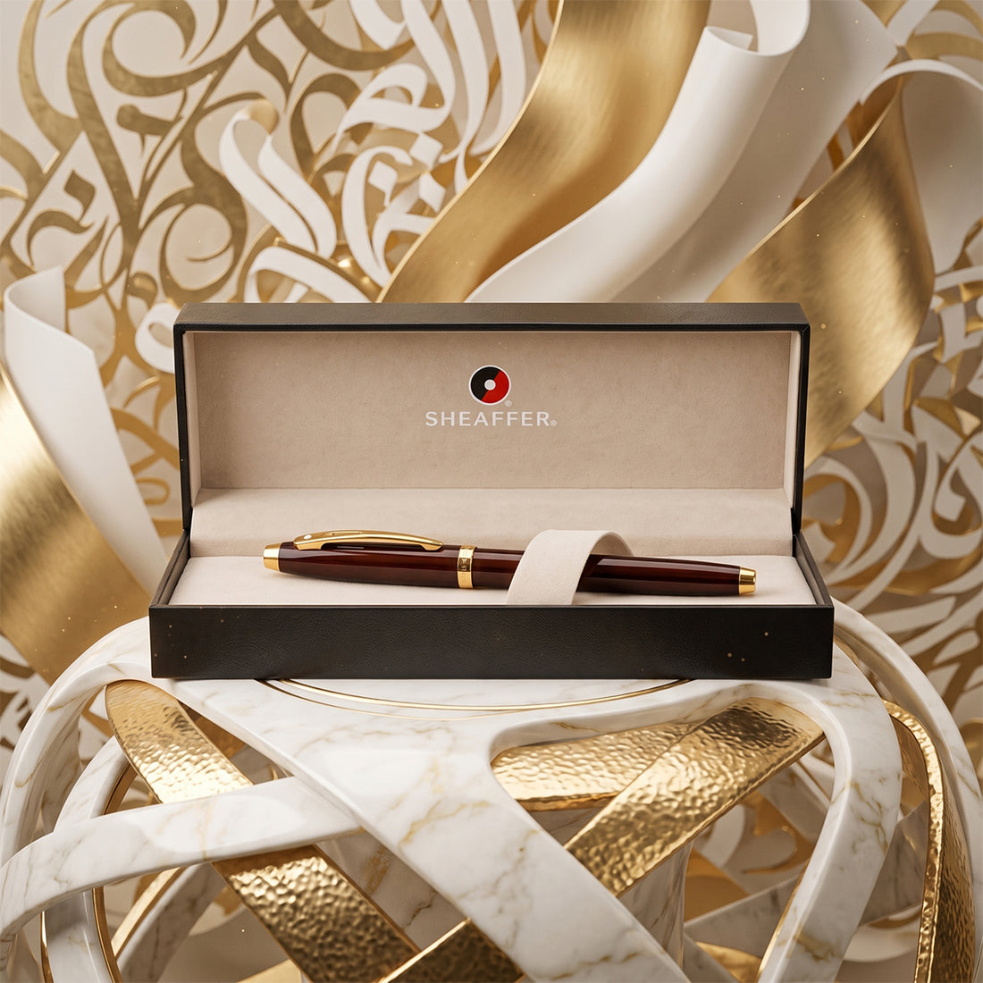 Sheaffer 100 Glossy Coffee Brown Fountain Pen – PVD Gold-Tone Trim, Medium Nib