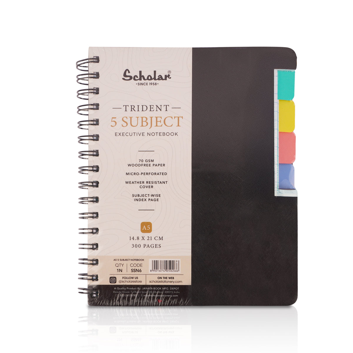 Scholar SSN6 A5 Trident 5 Subject Notebook