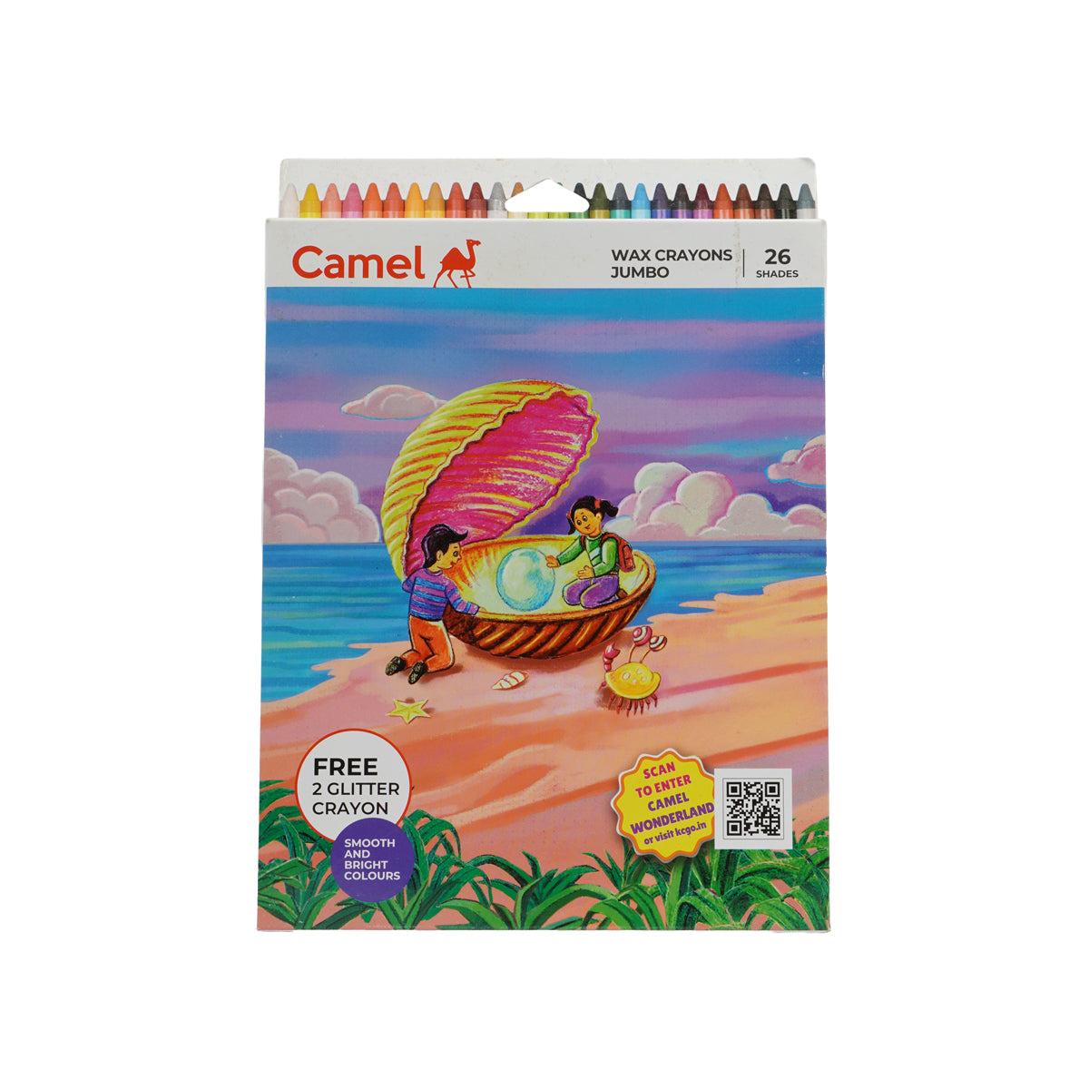 Camel Jumbo Wax Crayons – 26 Shades with Free Glitter Crayons