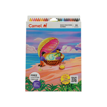 Camel Jumbo Wax Crayons – 26 Shades with Free Glitter Crayons