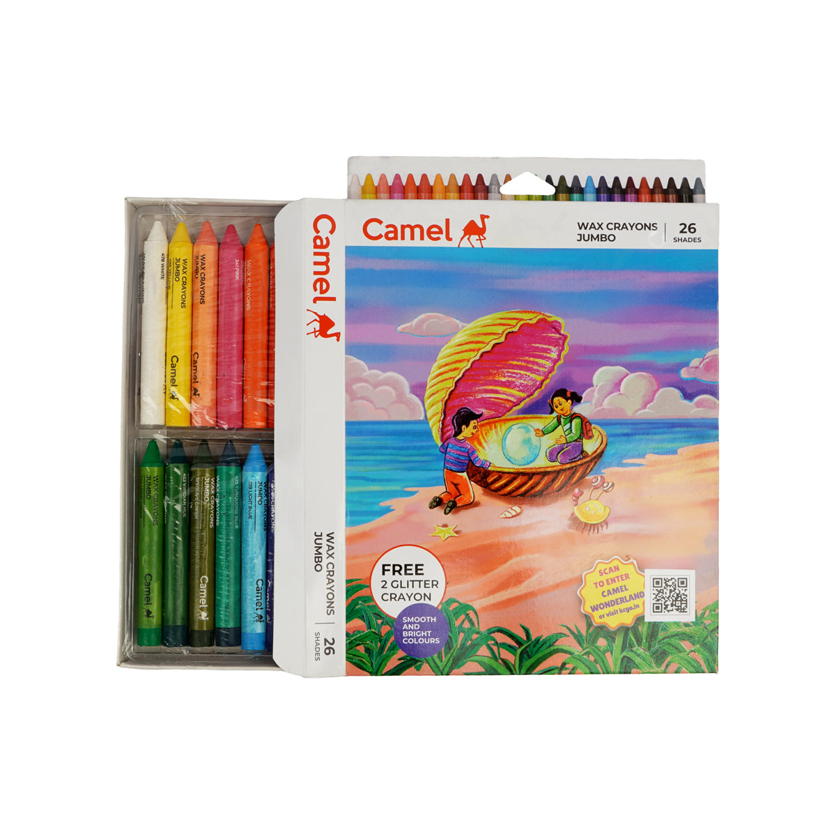 Camel Jumbo Wax Crayons – 26 Shades with Free Glitter Crayons