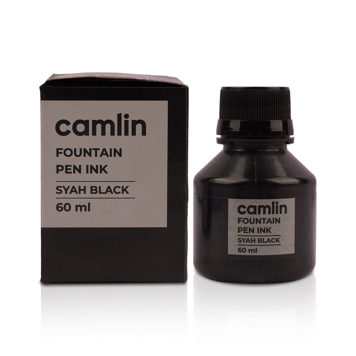 Camlin Syah Black Fountain Pen Ink 60ml Bottle - Dye-Based Smooth Flow
