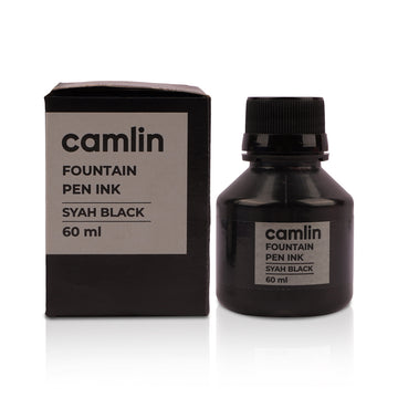 Camlin Syah Black Fountain Pen Ink 60ml Bottle - Dye-Based Smooth Flow