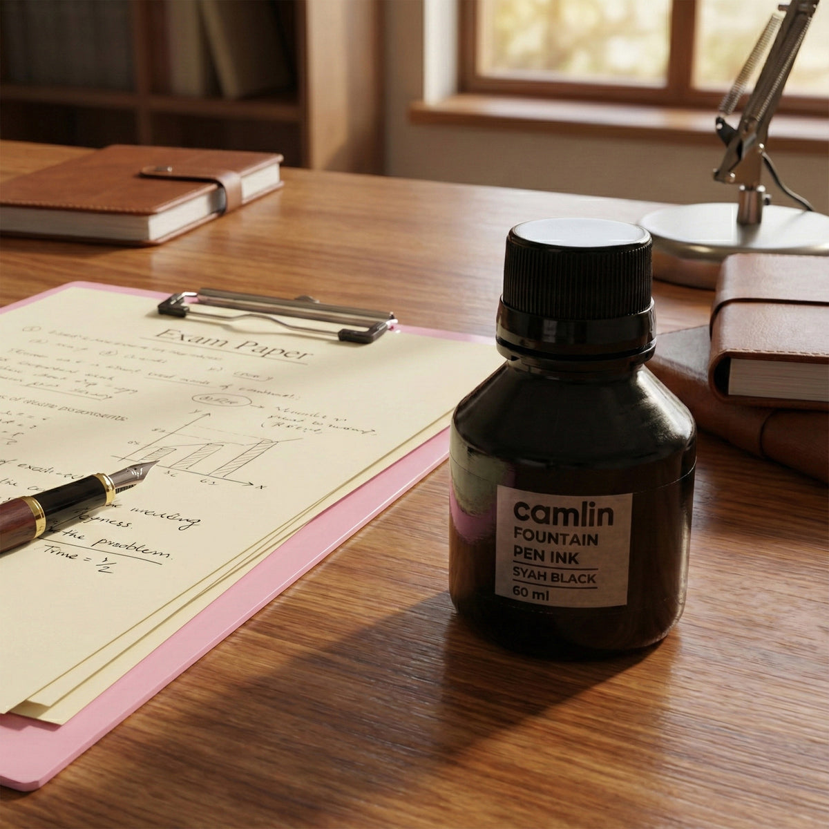 Camlin Syah Black Fountain Pen Ink 60ml Bottle - Dye-Based Smooth Flow
