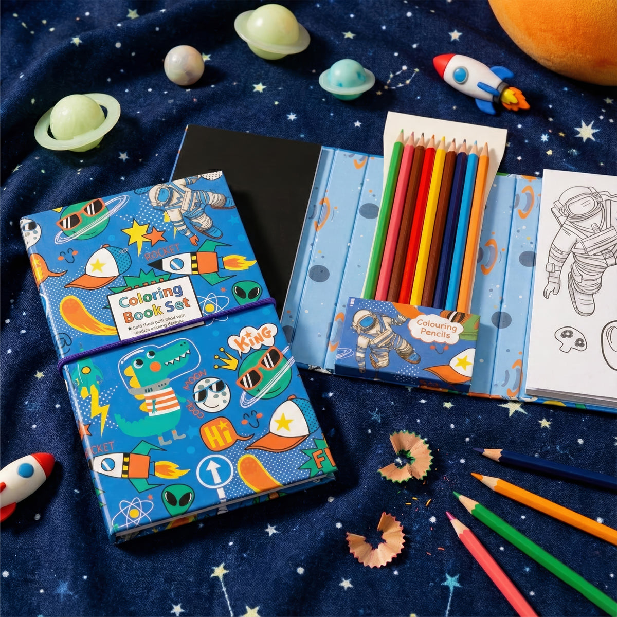 Arav Rocket Theme Kids Colouring Book Set 2 Pads with 10 Colouring Pencils