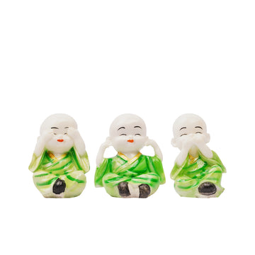 Three Baby Monk Statues | Peaceful & Laughing Buddha Figurine Set