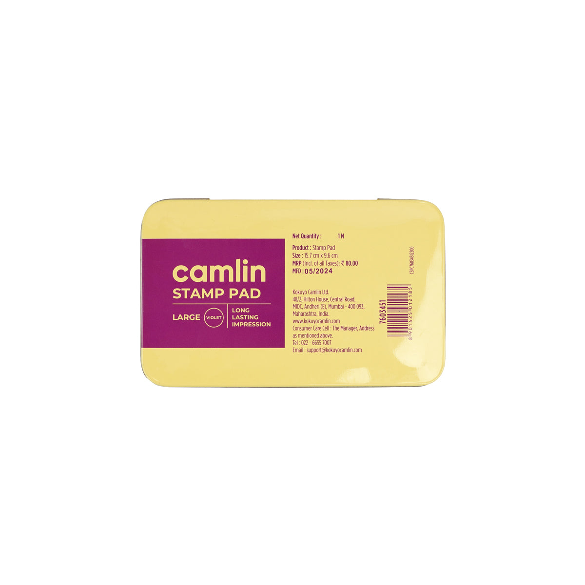 Camlin Violet Colour Stamp Pad – Large Smudge-Free Office Ink Pad