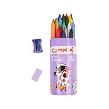 Camel Plastic Crayons 26 Assorted Shades Set with Sharpener & Eraser
