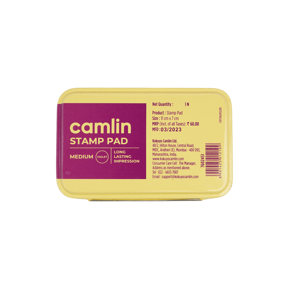 Camlin Medium Violet Stamp Pad – Long Lasting Impression, 11×7 cm