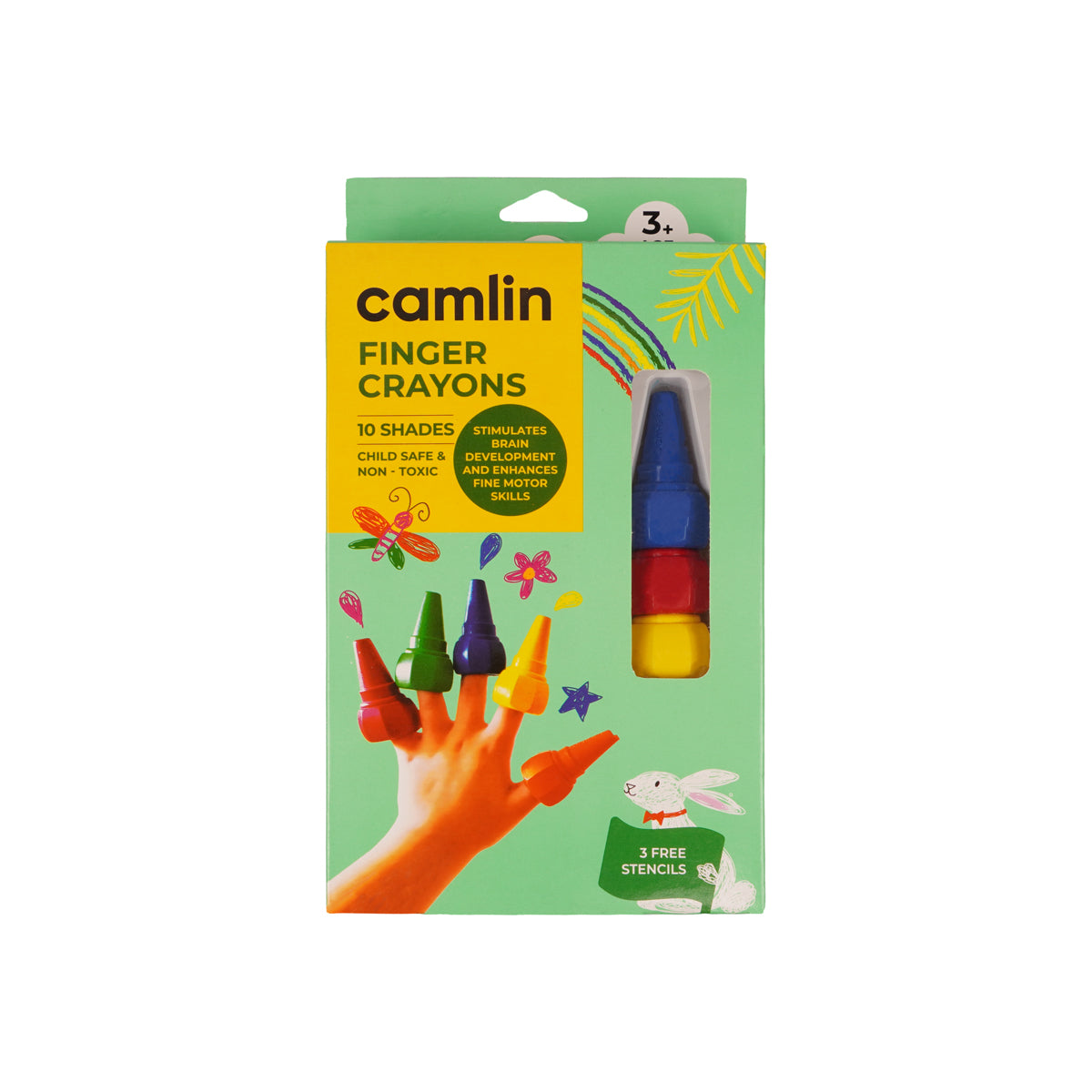 Camlin Finger Crayons – 10 Bright Shades with Free Stencils
