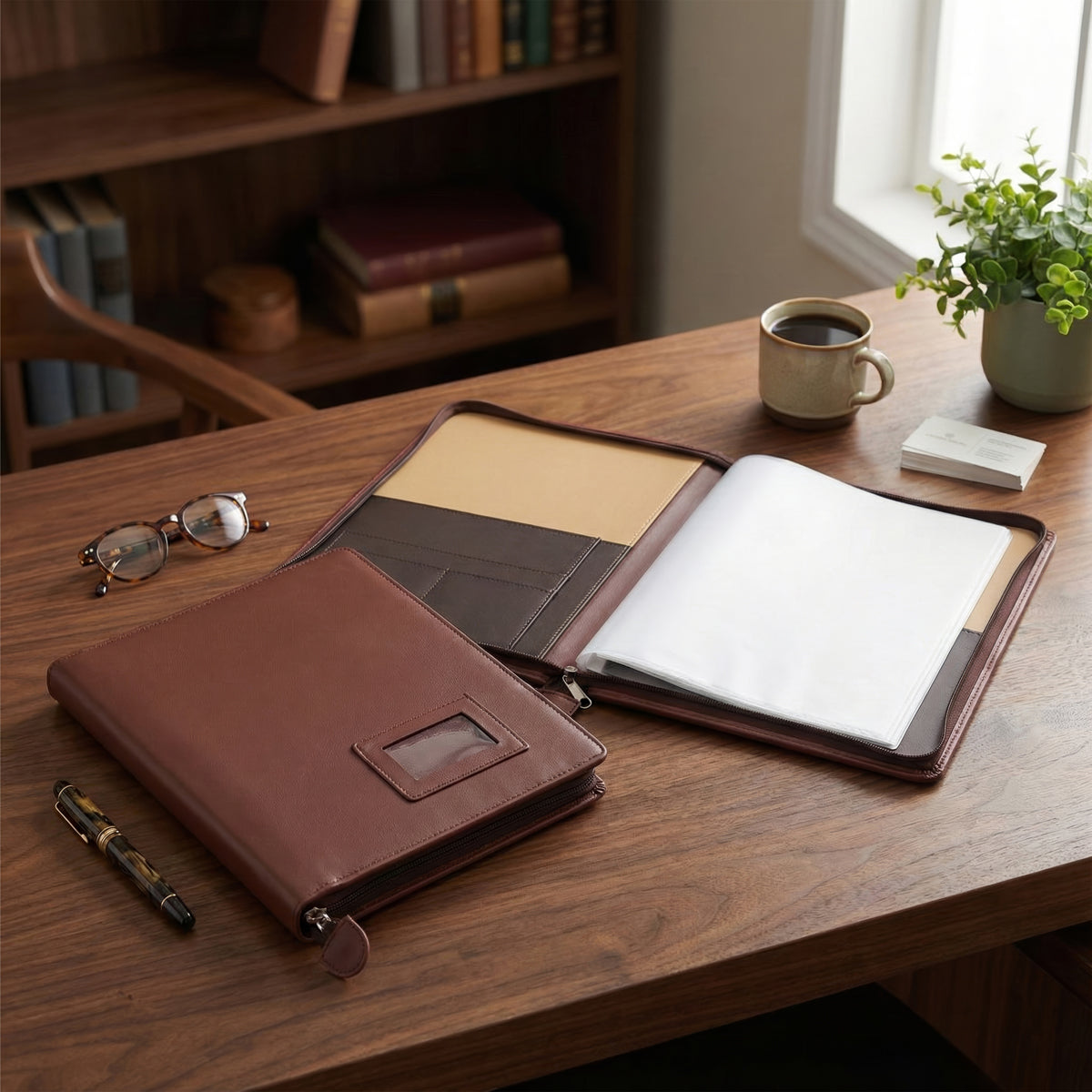Gods Grace Blessed Executive Folder A4 Brown Leather Zipper File