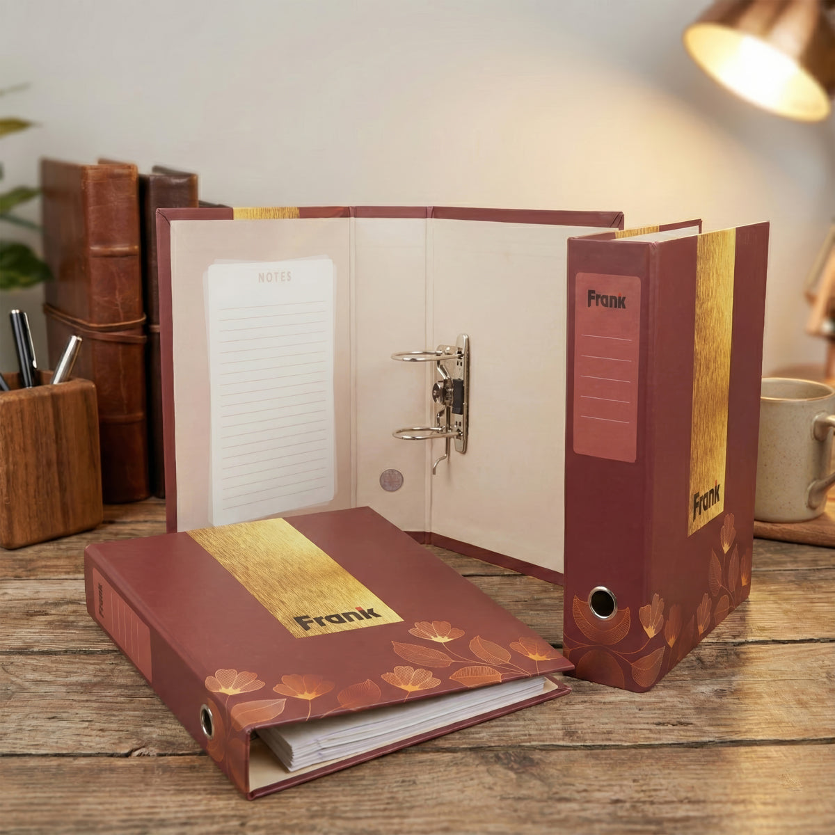 Frank Box Maroon & Golden Leaf Clip Type Document Organizer