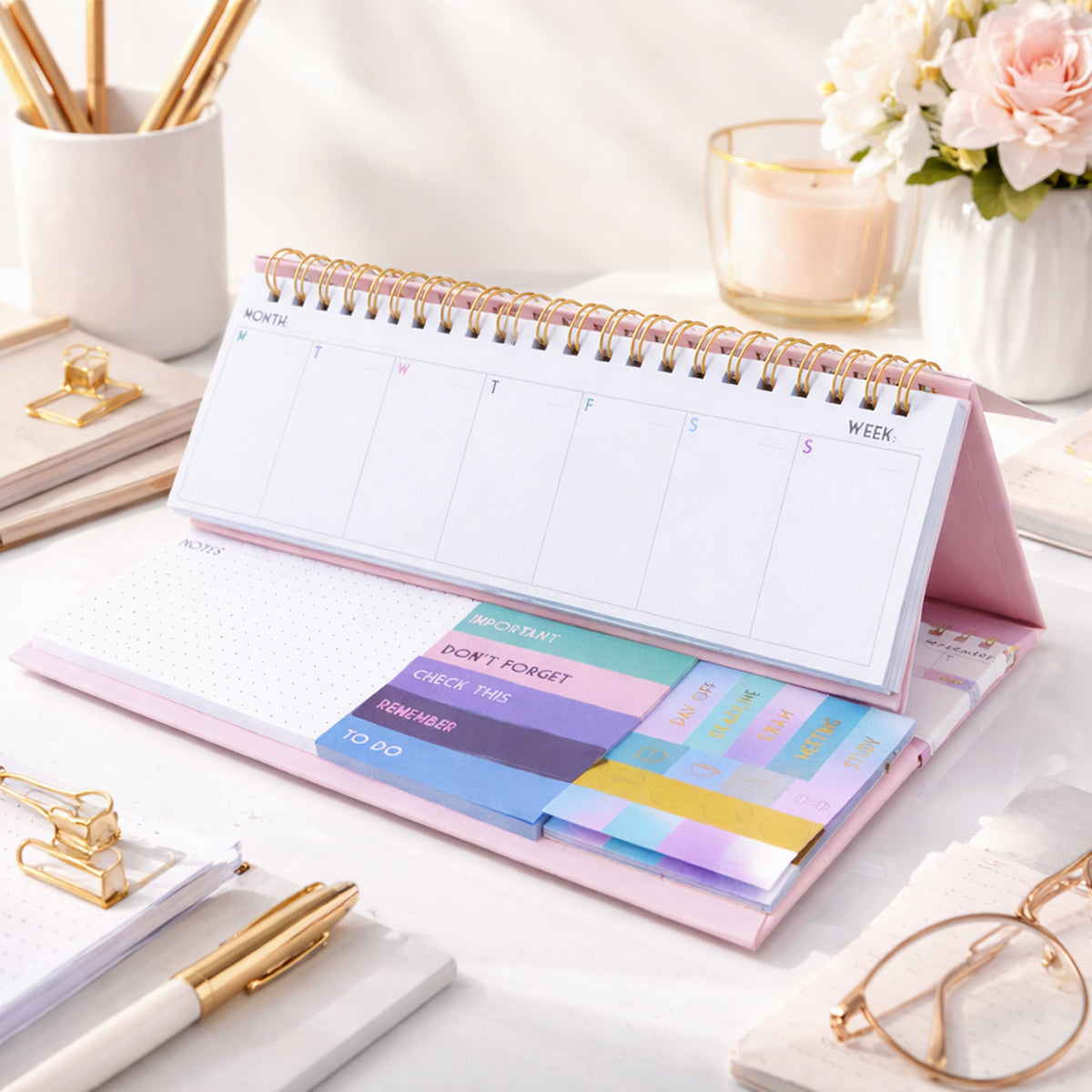 All-in-One Spiral Bound Weekly Planner with Sticky Notes & Index Tabs