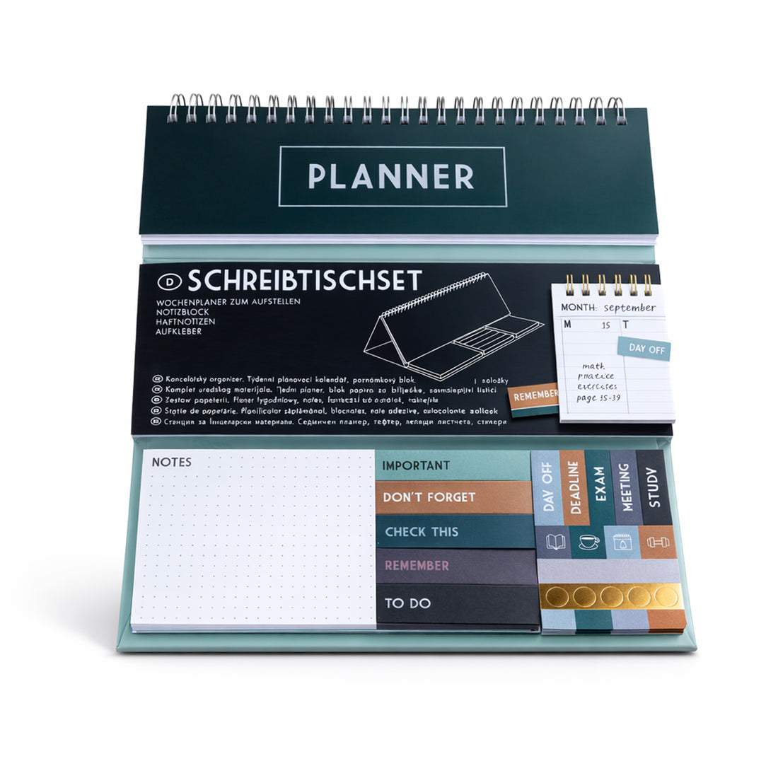 All-in-One Spiral Bound Weekly Planner with Sticky Notes & Index Tabs