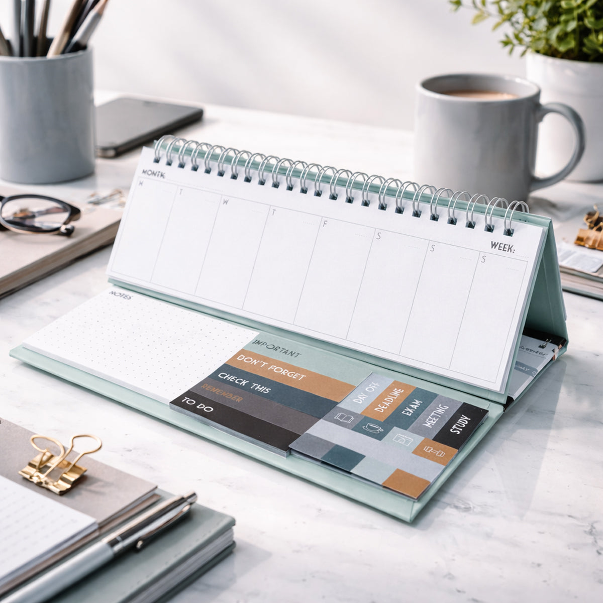 All-in-One Spiral Bound Weekly Planner with Sticky Notes & Index Tabs