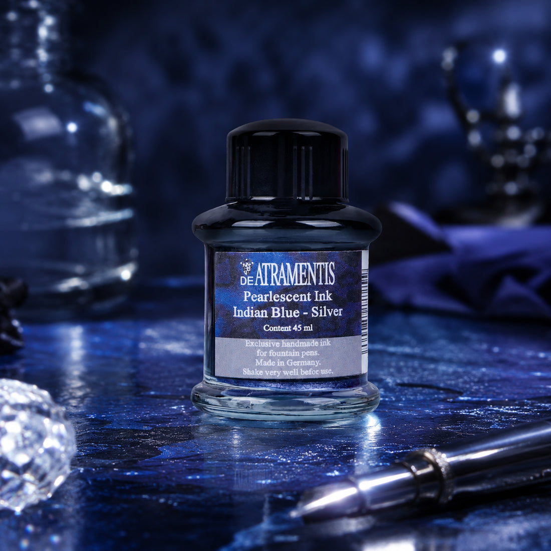 De Atramentis Pearlescent Indian Dark Blue Silver Fountain Pen Ink – 45 ml