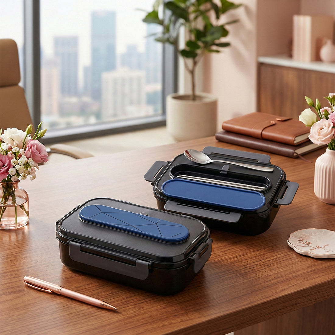 The Writershub Leakproof 2-Compartment Lunch Box with Spoon & Chopsticks
