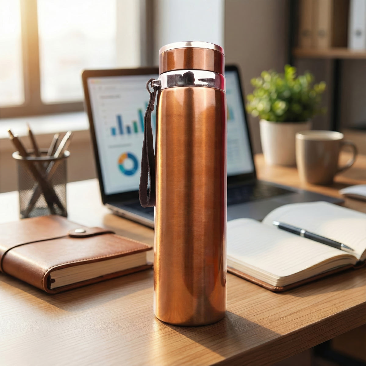 Vacuum Cup Copper & Silver Stainless Steel Flask 1000ml