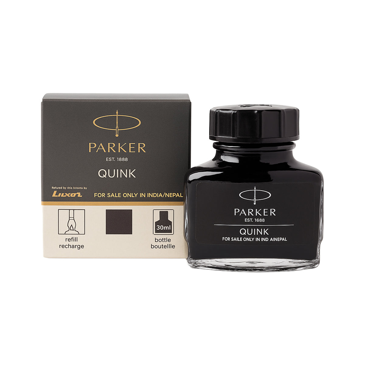 Parker Quink Black Dye-Based Fountain Pen Ink - 30ml Bottle