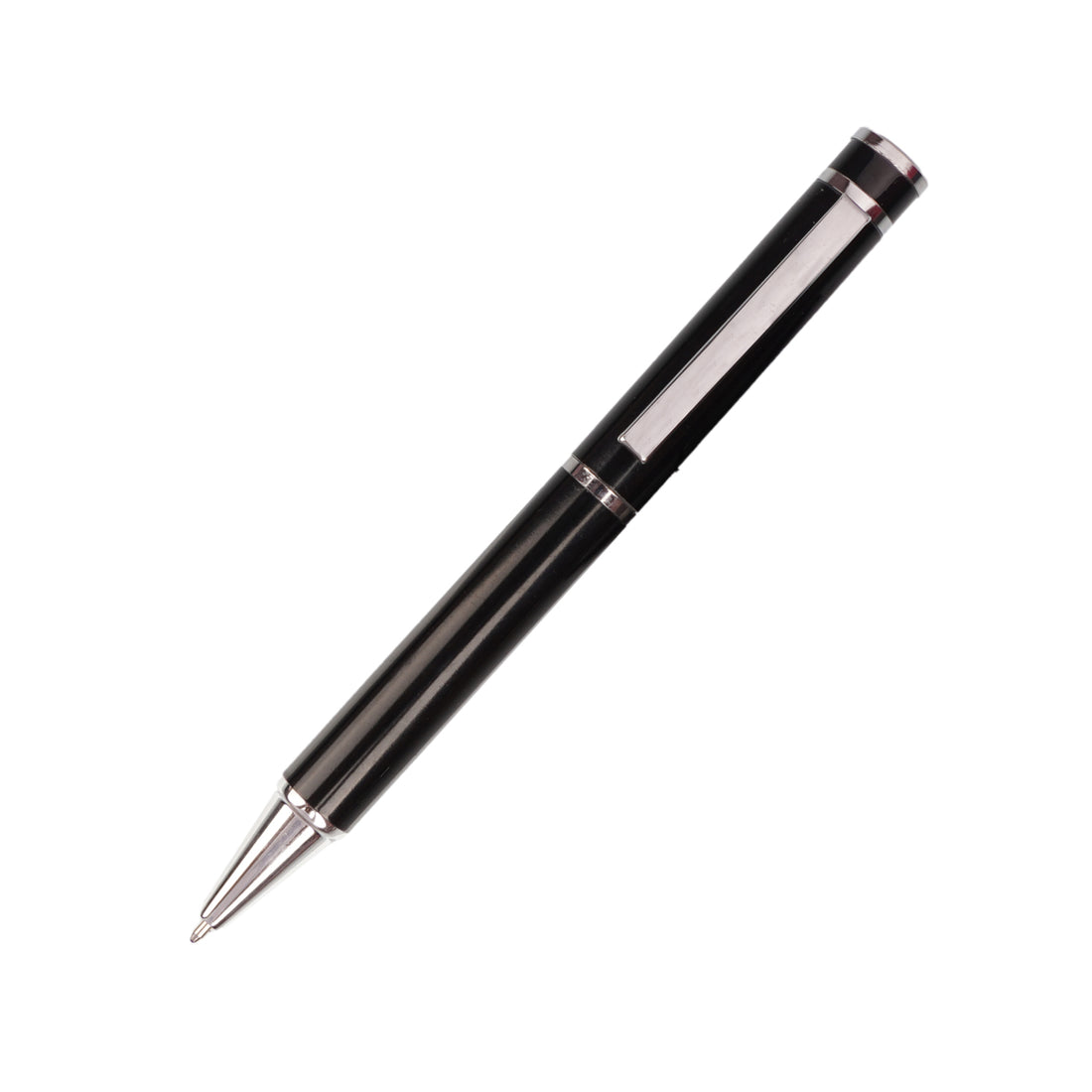 Premium Black & Chrome Metal Ballpoint Pen with Matching Faux Leather Keychain Gift Set
