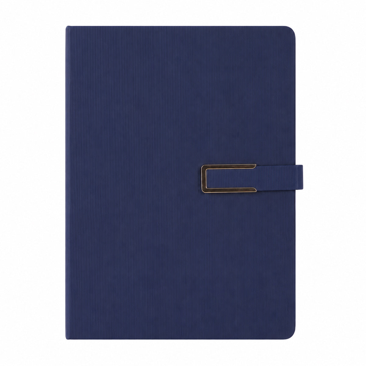 A5 Faux-Leather Professional Diary – Navy Blue Ribbed Texture Journal with Magnetic Gold-Tone Clasp