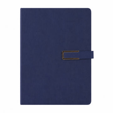 A5 Faux-Leather Professional Diary – Navy Blue Ribbed Texture Journal with Magnetic Gold-Tone Clasp