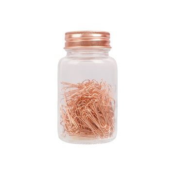 Desk Essentials Rose Gold Paperclip Set in Glass Apothecary Jar | Premium Office Organizer