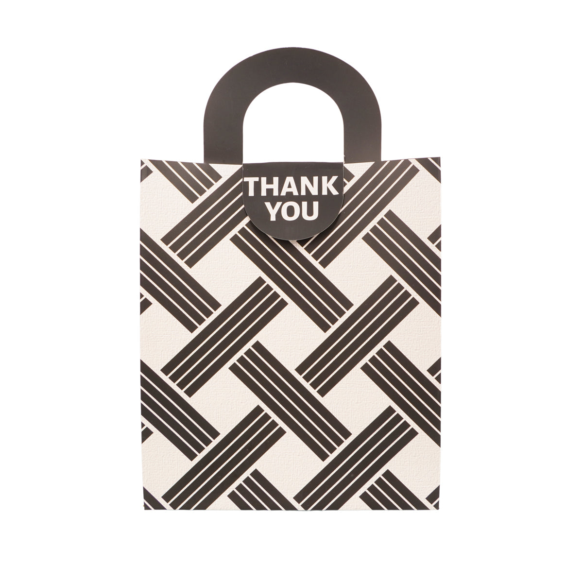 Premium Black & White Geometric "Thank You" Gift Bag with Handle (Pack of 12)