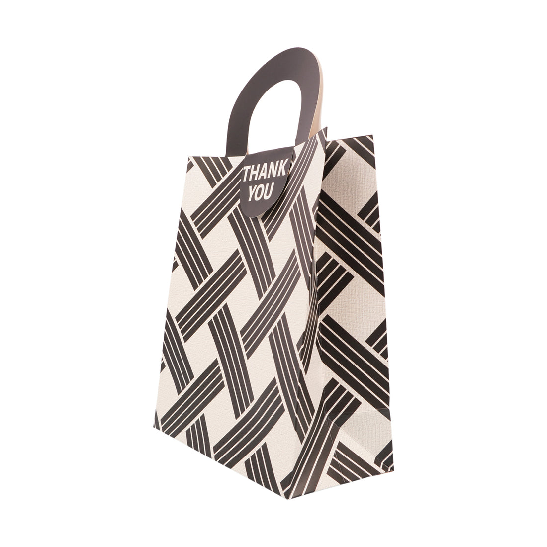 Premium Black & White Geometric "Thank You" Gift Bag with Handle (Pack of 12)