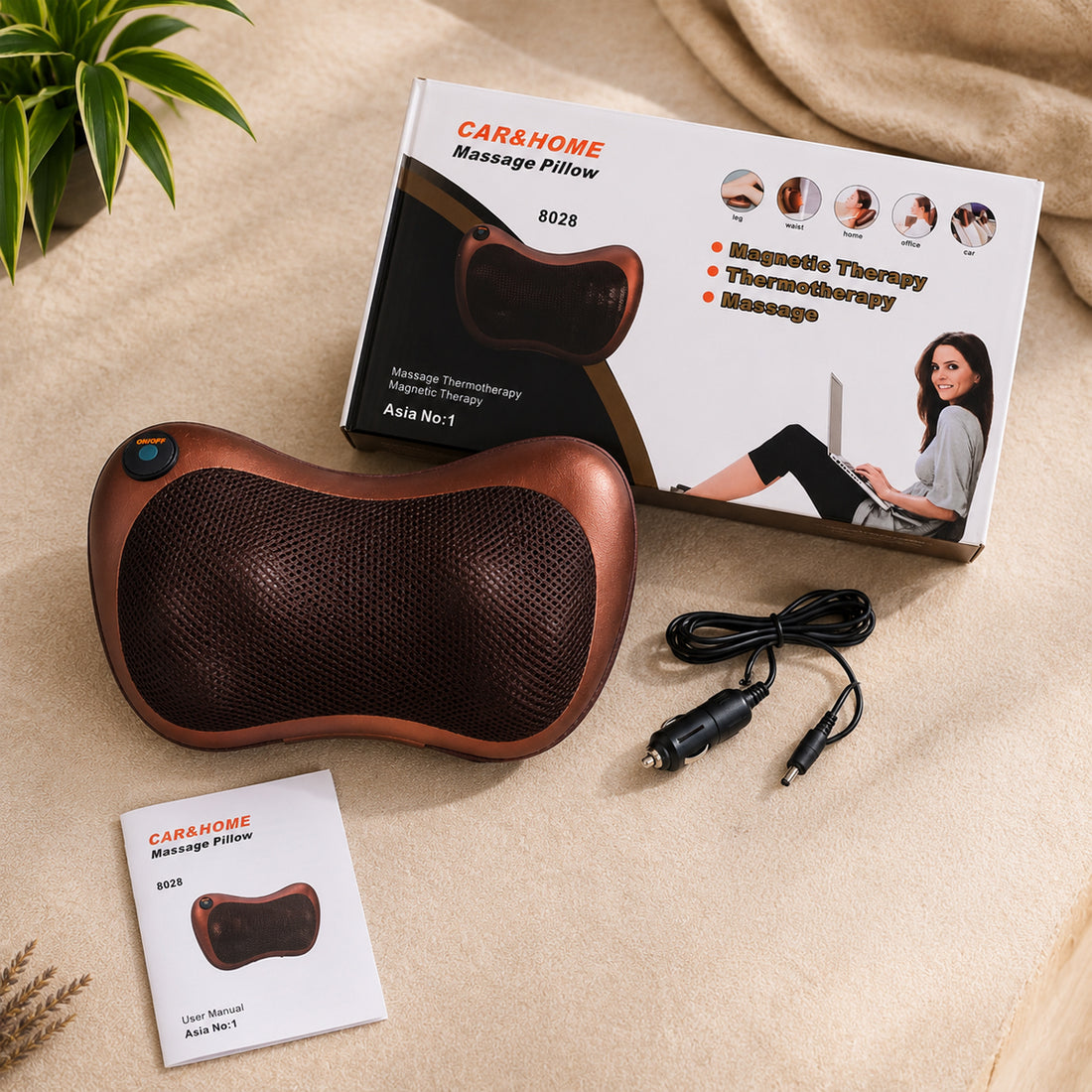 2-in-1 Car & Home Massage Pillow – Deep Kneading & Rolling Body Massager with Heat & Overheat Protection
