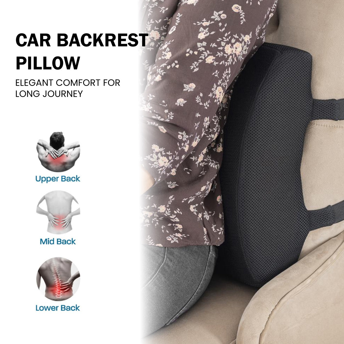 The Writershub Long Headrest Memory Foam Cushion – Ergonomic Neck Support for Car & Office (Black)